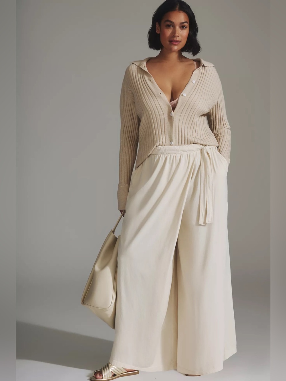 Daily Practice by Anthropologie Wide-Leg Wrap Pants Cream Size Small New
